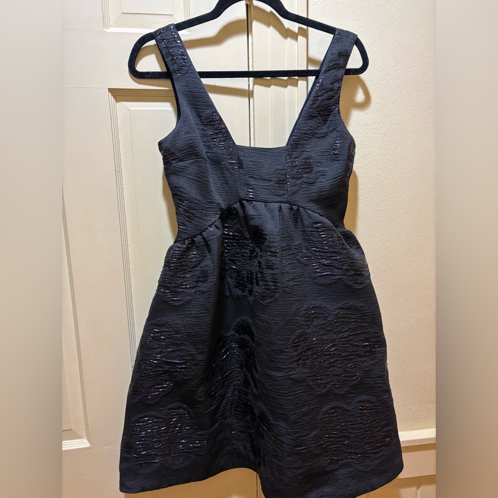 Maeve by Anthropologie Jacquard Fit Flare Shimmery Metallic Mini Black Dress 0